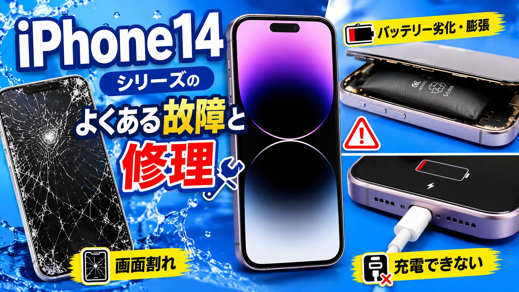 iPhone14 Pro 128GB 画面割れ 有線充電不良 MagSafe充電 iPhone14シリーズの修理ならスマホリペア北九州八幡西店へ！画面割れ